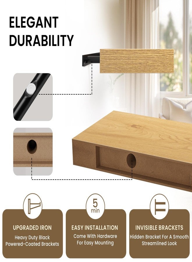 FLYJOE Square Floating Shelves for Wall, 8" W x 8" D x 1.4" H, Small Wooden Wall Mounted Display Shelves with Invisible Brackets for Living Room, Bedroom, Bathroom, Kitchen Decor, Set of 4, Oak - Image 5